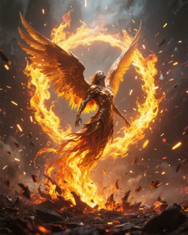 [SUBJECT] rising from the ashes in a Phoenix's Blazing Rebirth, surrounded by… — Seedream prompt by @LudovicCreator