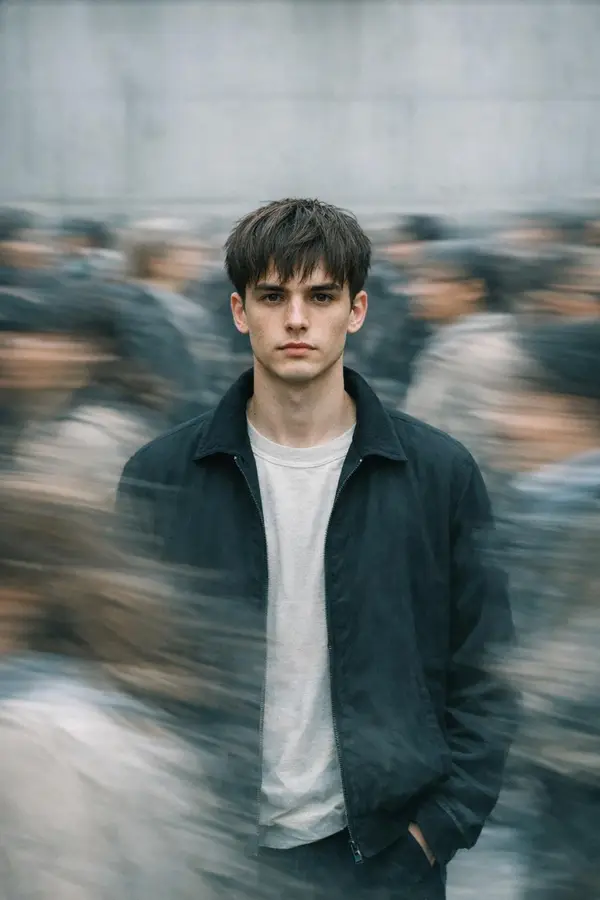 cinematic portrait photography, motion blur crowd effect, urban stillness… — Nano Banana Pro prompt by @iamsofiaijaz