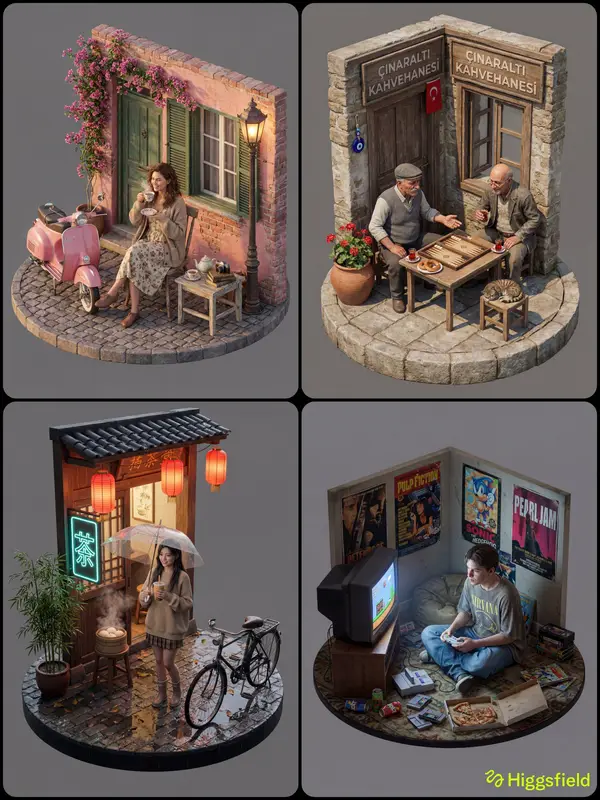 Concept: A hyper-realistic 3D isometric view of a [INSERT LOCATION] scene on a… — Nano Banana Pro prompt by @Arminn_Ai