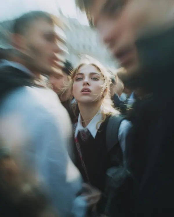 Paparazzi-style extreme close-up photo of a woman with striking facial… — Nano Banana Pro prompt by @oggii_0