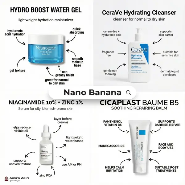 [product], clean skincare infographic poster, centered product packshot on pure… — Nano Banana Pro prompt by @azed_ai