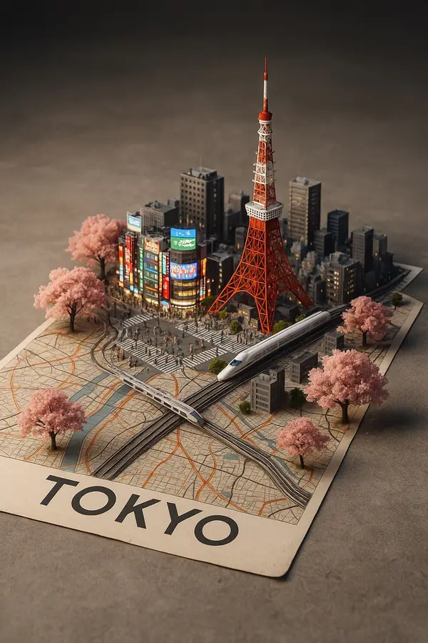 A street-style map of {CITY_NAME} placed on a {MAP_SURFACE}, with a… — Nano Banana Pro prompt by @Sheldon056