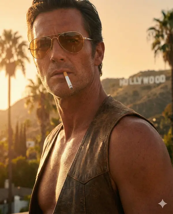 Shirtless male subject, hyper-realistic skin texture, deep tan, 1970s Hollywood… — Nano Banana Pro prompt by @kaanakz