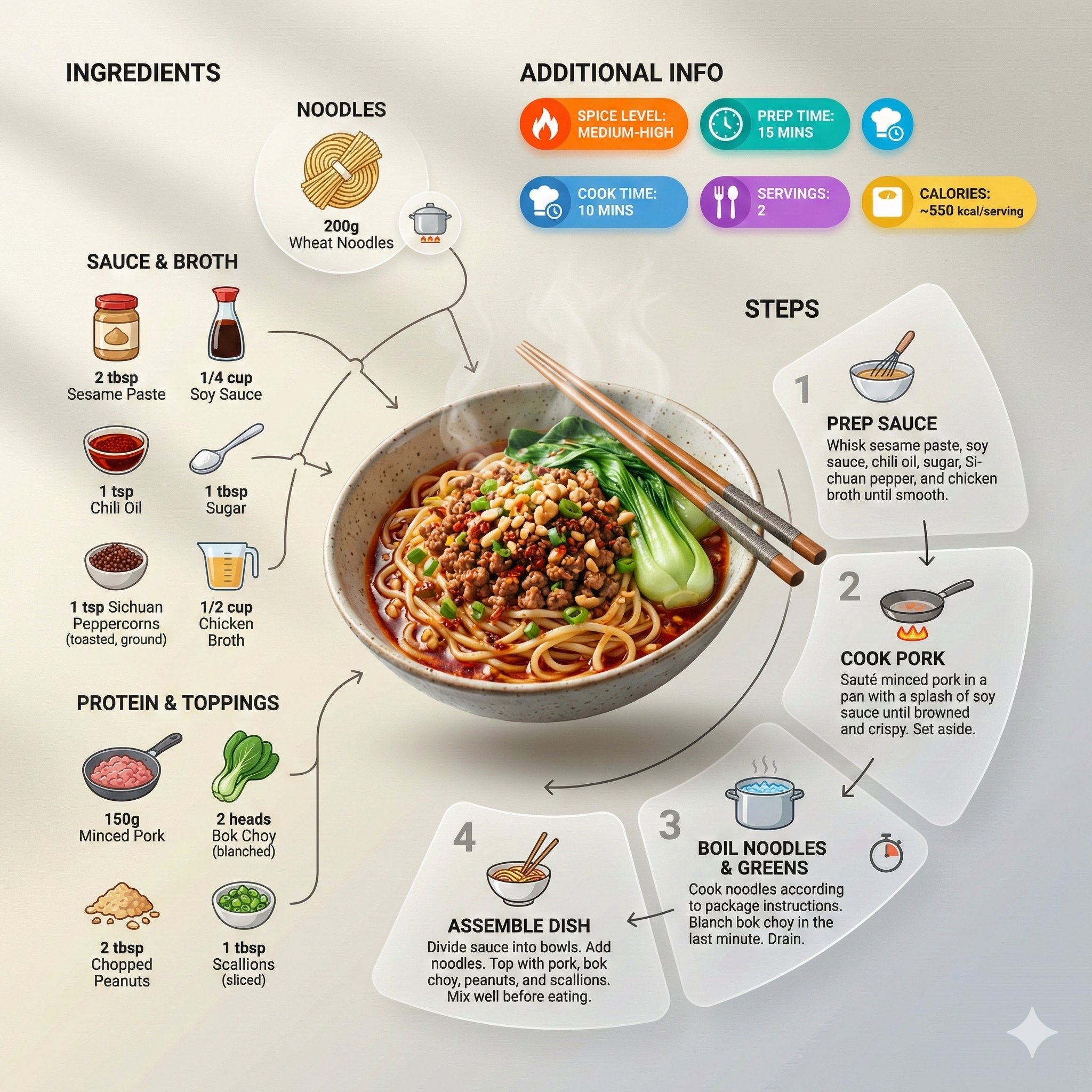 Ultra-clean modern recipe infographic. Showcase Noodles in a visually appealing… — AI-generated image by @Strength04_X using Nano Banana Pro