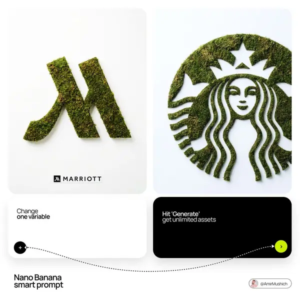 Nano Banana prompt: Eco-textured logo visual Prompt 👇 Steal more of my… — Nano Banana Pro prompt by @AmirMushich