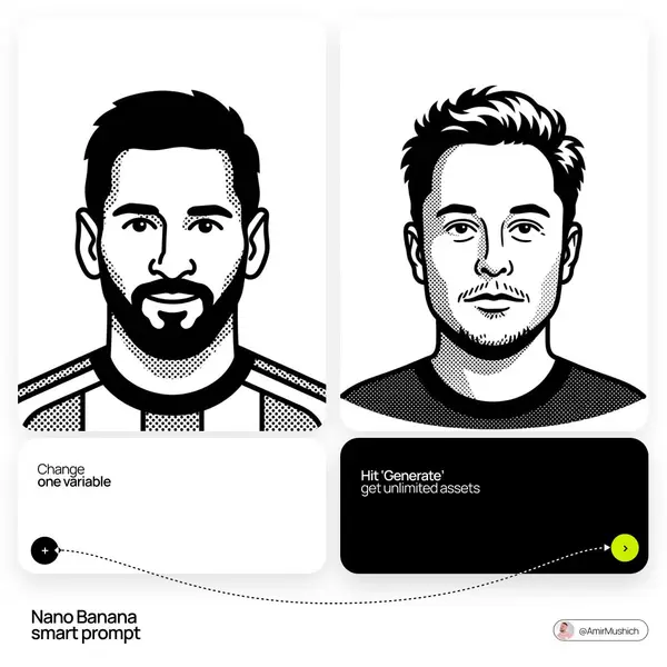A minimalist, black-and-white flat vector illustration portrait of [NAME],… — Nano Banana 2 prompt by @AmirMushich