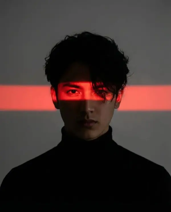 Cinematic studio portrait of a young man with messy textured hair, wearing a… — Nano Banana Pro prompt by @Kashberg_0