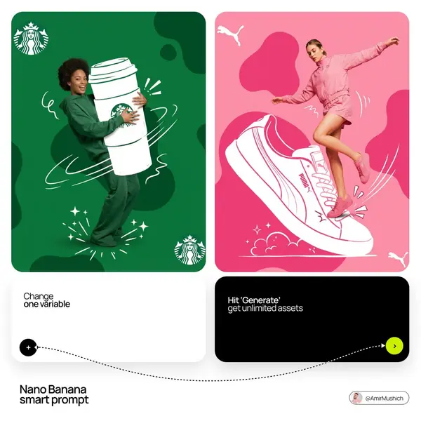 Nano Banana smart prompt: Branded ad campaign concept Prompt 👇 @EMardochee78… — Nano Banana 2 prompt by @AmirMushich