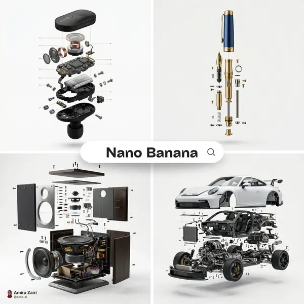 [product], high-end product advertising, white seamless background, exploded… — Nano Banana Pro prompt by @azed_ai