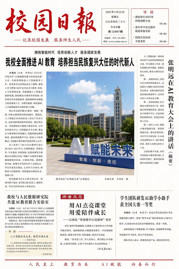 [中文] 生成一张校园日报，主题AI教育 [English] Generate a campus daily newspaper, theme AI… — AI-generated image by @MrLarus using GPT Image 2