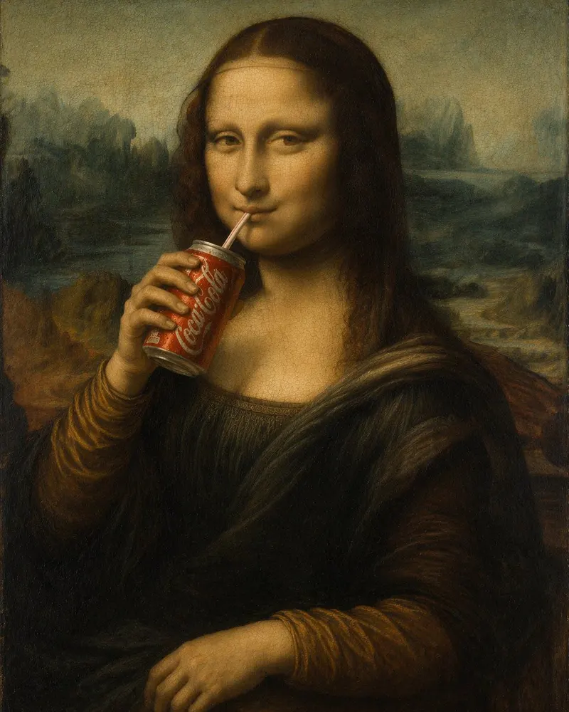 [中文] 生成一张蒙娜丽莎喝可乐的油画。 [English] Generate an oil painting of Mona Lisa drinking… — GPT Image 2 prompt by @liyue_ai