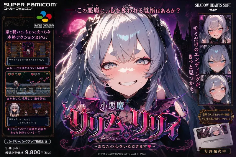 [中文] が「小悪魔リリムリリィちゃんが スーパーファミコンのゲームだったときのポスターを考えて」に 画像数枚だけで このクオリティ 細かい説明呪文なし… — GPT Image 2 prompt by @lilimliliychan