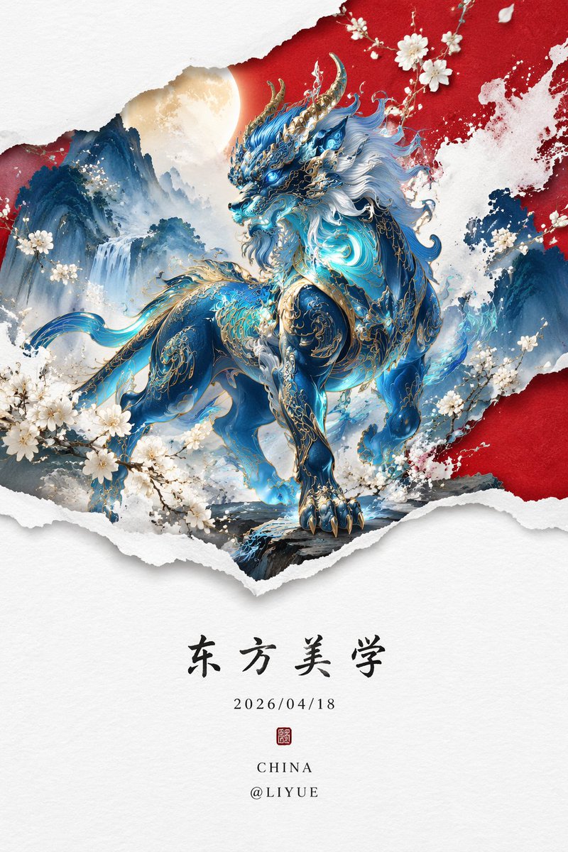 [中文] 极简主义，新中式风格立体图形设计，图像下端有楷体中国文字：“东方美学”，“2026/04/18”，署名 “CHINA”，和“ @LIYUE "；… — AI-generated image by @liyue_ai using GPT Image 2