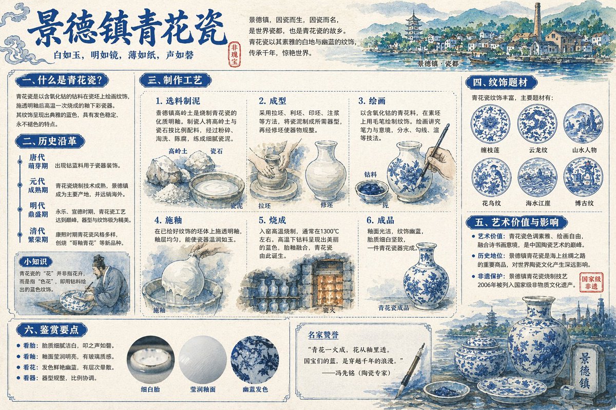 [中文] 为我生成景德镇青花瓷的详细解说图，配上详细的中文知识解析 [English] Generate a detailed explanatory… — AI-generated image by @joshesye using GPT Image 2
