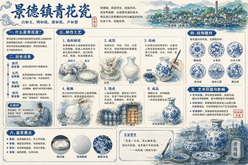 [中文] 为我生成景德镇青花瓷的详细解说图，配上详细的中文知识解析 [English] Generate a detailed explanatory… — GPT Image 2 prompt by @joshesye