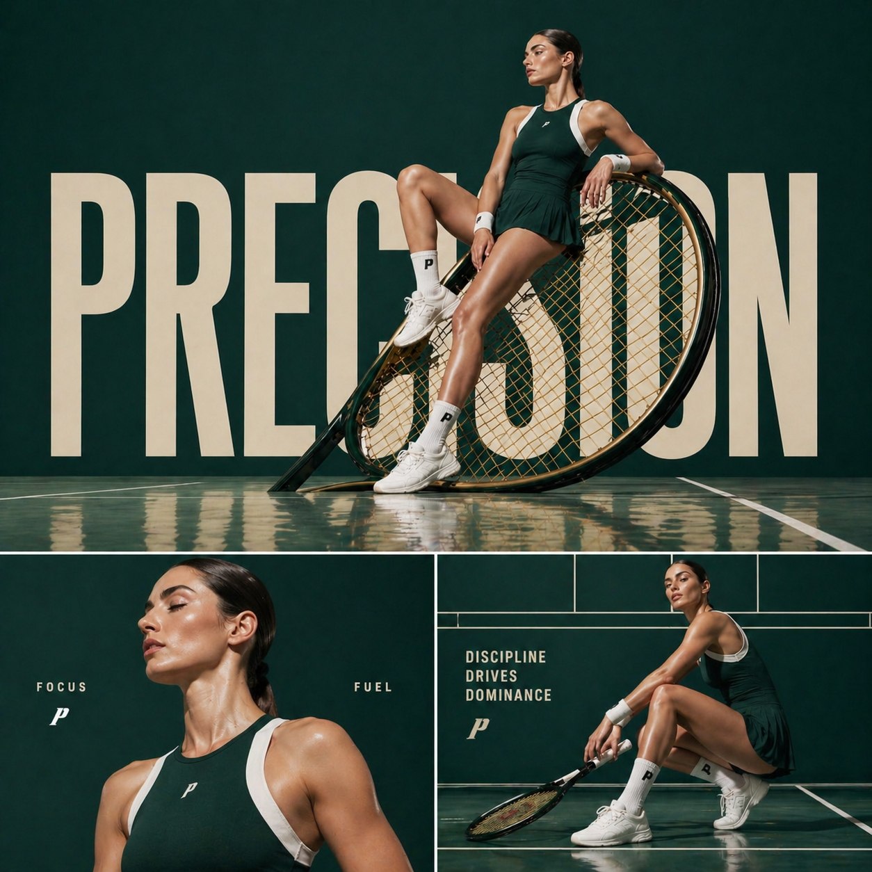 Cinematic sports fashion collage, 3-panel layout, top panel large hero shot of… — AI-generated image by @AIwithkhan using GPT Image 2