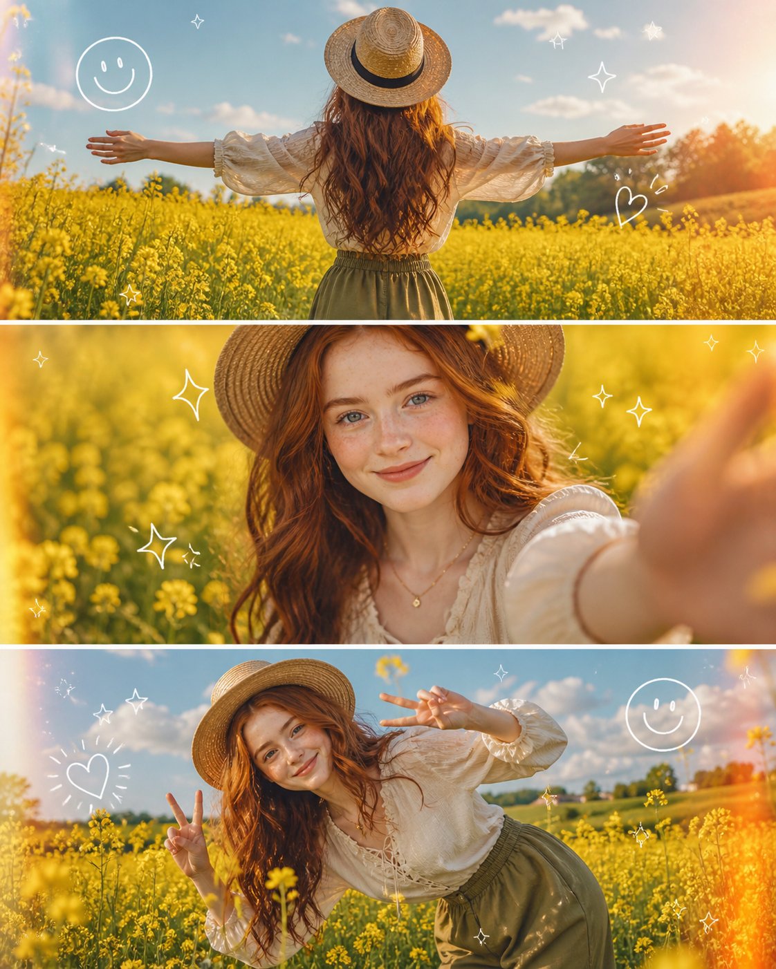 A high-quality 3-panel vertical photo collage of a stunning uploaded woman with… — AI-generated image by @frametheory058 using GPT Image 2