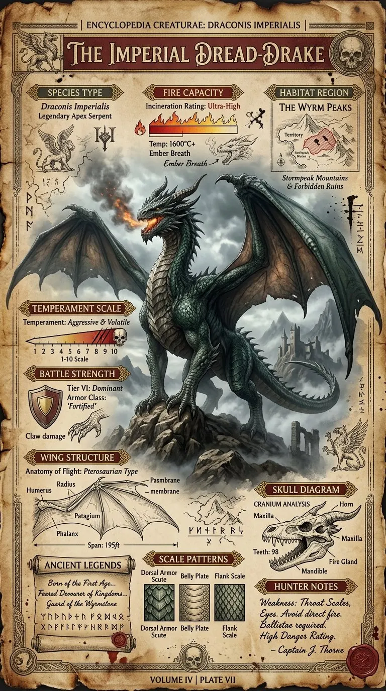 Create a highly detailed A4 vertical vintage fantasy encyclopedia style dragon… — GPT Image 2 prompt by @sha_zdiii