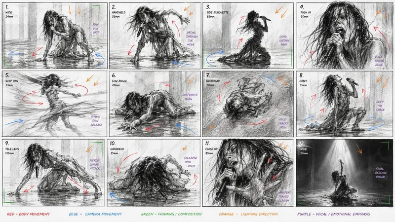 Create a raw contemporary dance performance storyboard focused on intense… — GPT Image 2 prompt by @ogbenniasamuel2