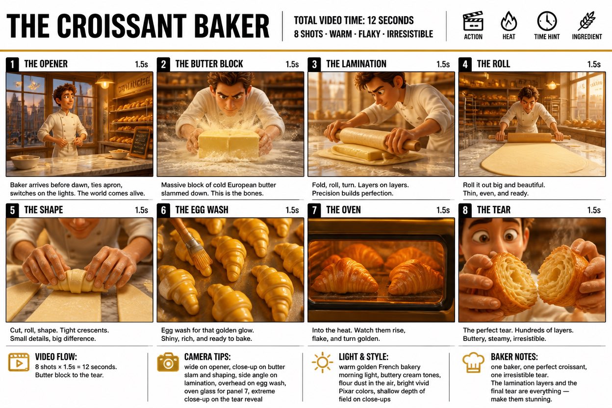 Create a crisp, clean infographic storyboard poster for THE CROISSANT BAKER.… — AI-generated image by @TechieBySA using GPT Image 2