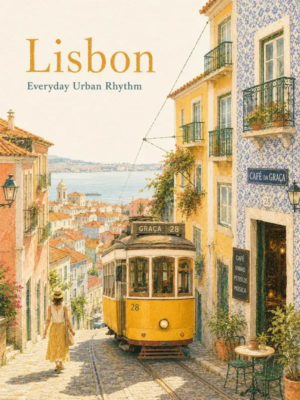 Dreamy vintage travel poster illustration of Lisbon, Portugal, featuring the… — GPT Image 2 prompt by @Taaruk_