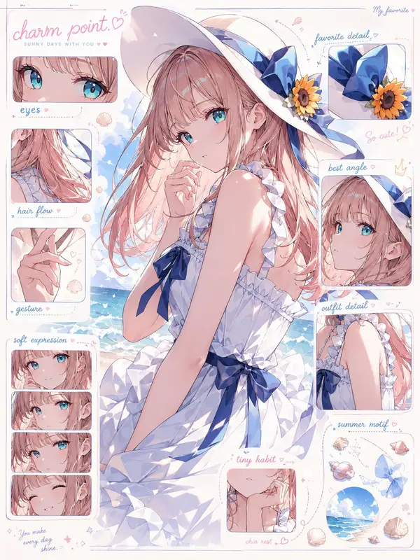 入力されたキャラクター画像をもとに、 そのキャラクターの「魅力解剖図」を1枚のビジュアルとして作成してください。… — Nano Banana Pro prompt by @kiAI_stable