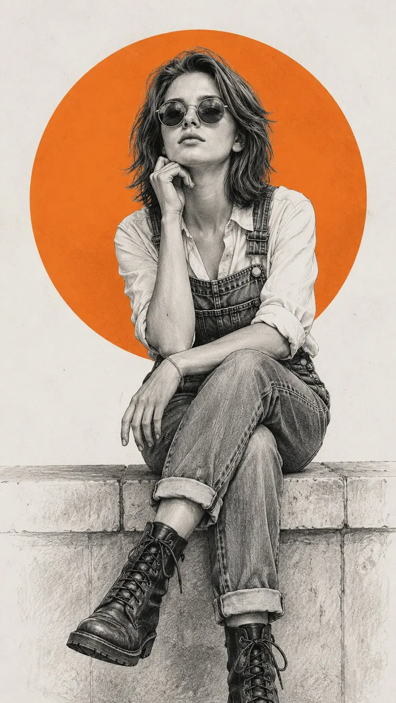 A high-detail digital illustration of a stylish woman sitting gracefully on a… — GPT Image 2 prompt by @harboriis