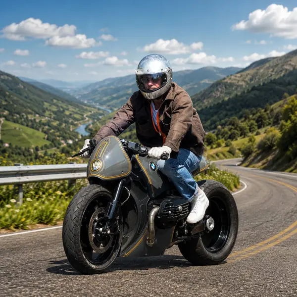 Ultra-realistic cinematic photography of a custom futuristic BMW cafe racer… — AI Model prompt by @oju689