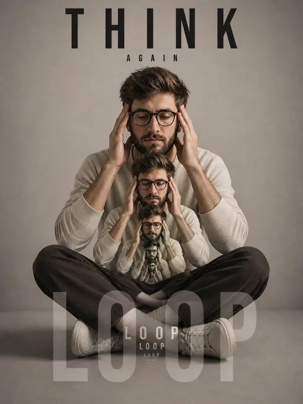 A man sitting cross-legged, holding his own head in his hands… but that head is… — GPT Image 2 prompt by @Sheldon056