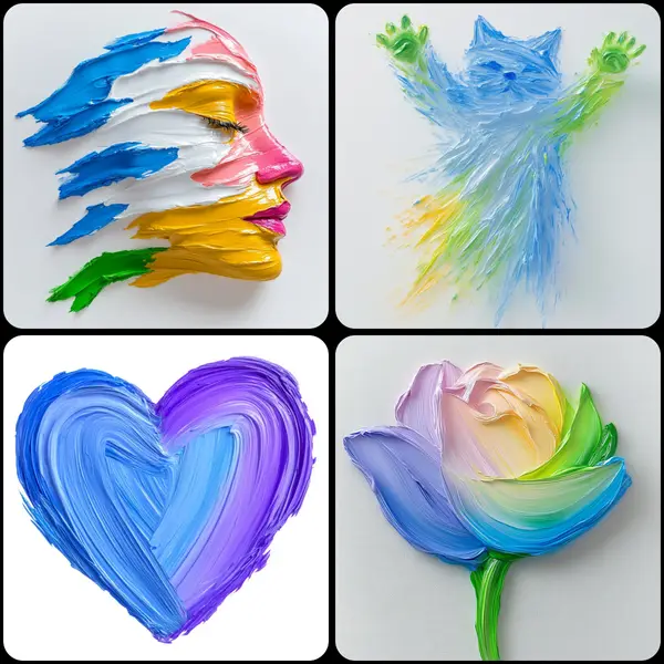 colorful thick paint splashes forming abstract minimalist shape of a [PROMPT],… — Midjourney prompt by @umesh_ai