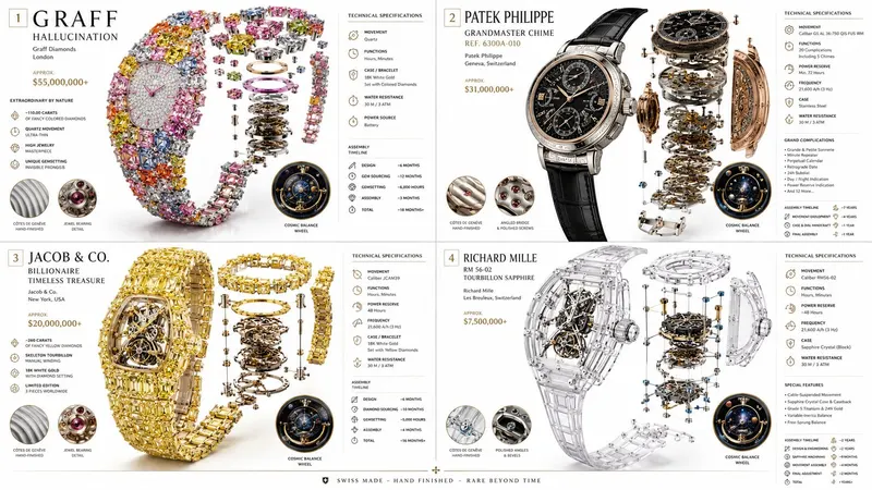 2x2 grid 16:9, do this for 4 most expensive strangest watches ever made: class… — GPT Image 2 prompt by @Gdgtify