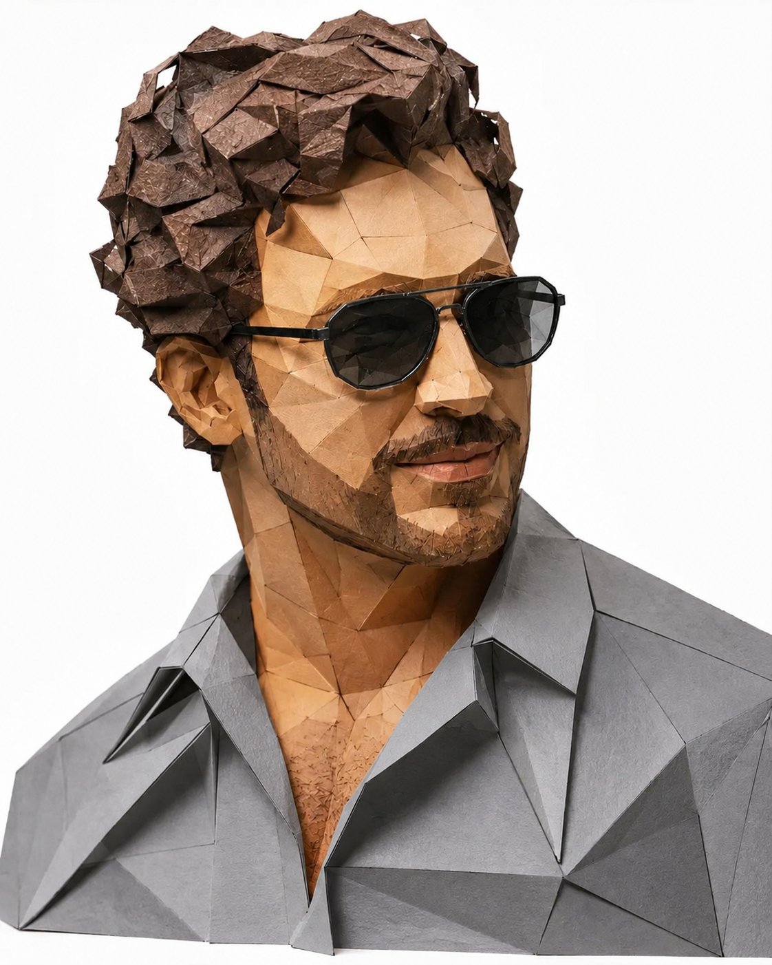 Create a highly detailed low-poly papercraft portrait of a stylish young man,… — AI-generated image by @iamsofiaijaz using GPT Image 2