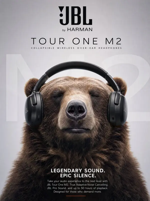 JBL Prompt: Ultra realistic commercial poster of a massive brown grizzly bear… — GPT Image 2 prompt by @rovvmut_