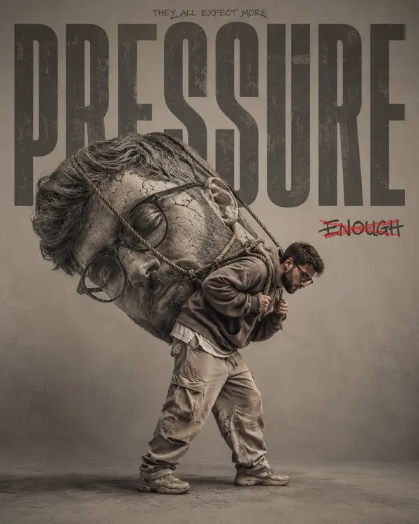 Ultra-realistic conceptual portrait of a young man carrying a massive realistic… — Nano Banana 2 prompt by @Sheldon056