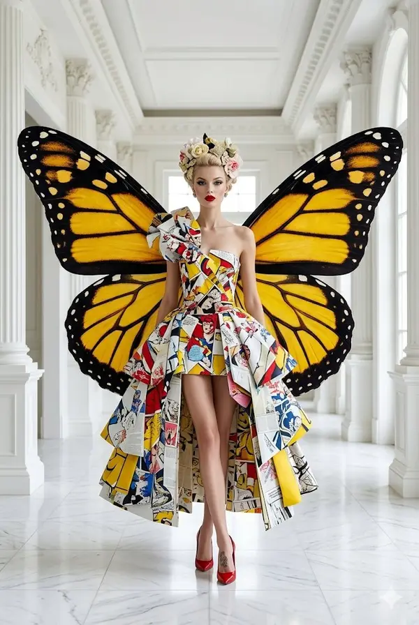 Avant-garde high-fashion photography of a female model in an editorial pose.… — Nano Banana 2 prompt by @Ozayrr_irl