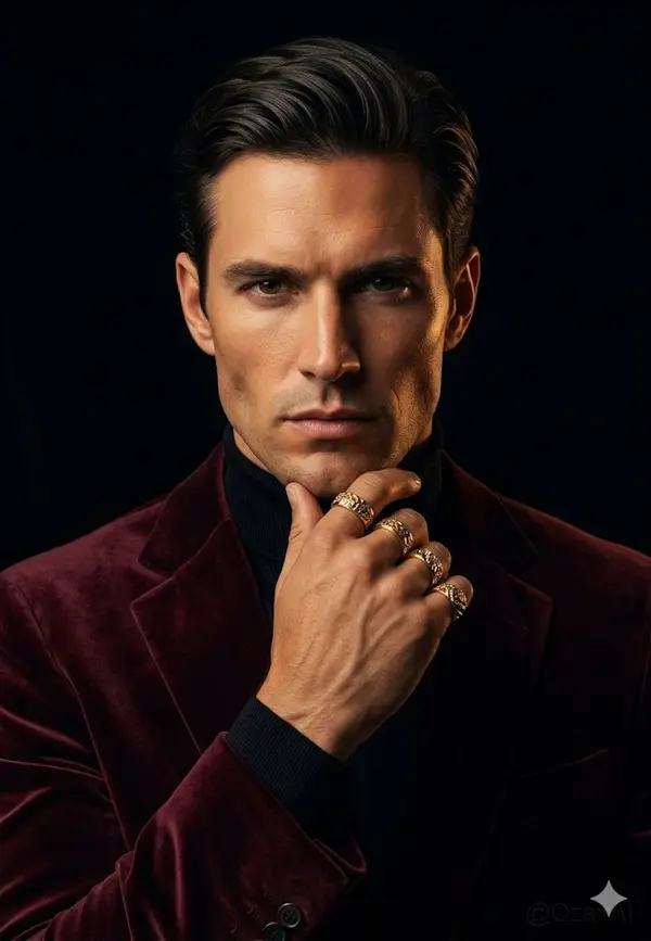 An American white man with sharp jawline and defined facial features, luxury… — Nano Banana 2 prompt by @Ozayrr_irl
