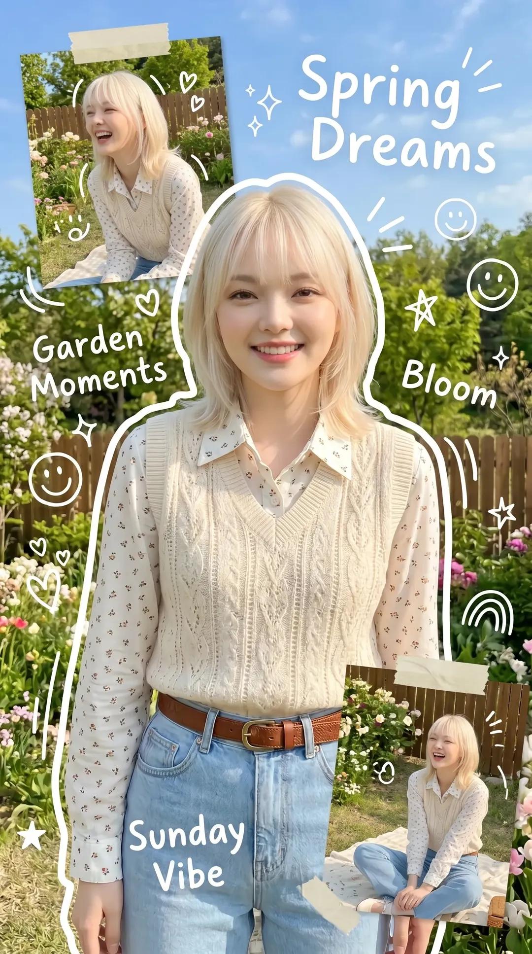 Cute Korean spring aesthetic scrapbook poster, dreamy K-fashion portrait, soft… — AI-generated image by @Taaruk_ using GPT Image 2