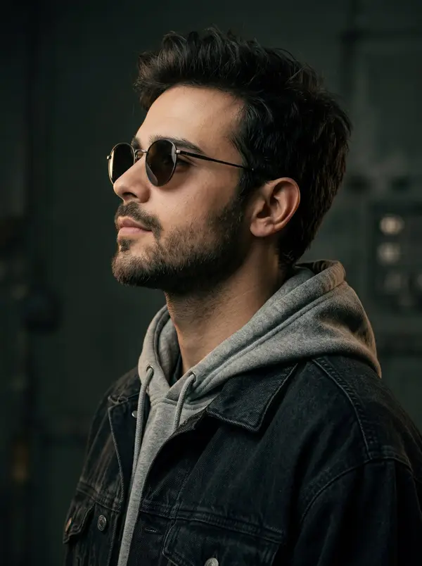Ultra realistic cinematic side profile portrait of a stylish young man with… — Nano Banana 2 prompt by @rovvmut_