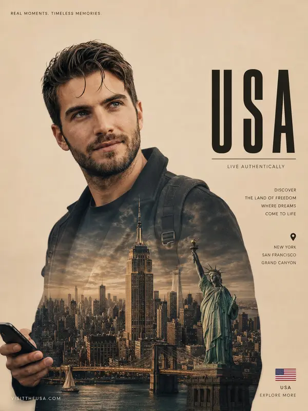 Ultra realistic cinematic travel poster featuring an (man) standing confidently… — GPT Image 2 prompt by @RizwanAly07