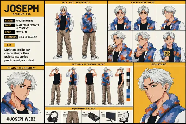 Create a professional anime-style character reference sheet in a clean… — GPT Image 2 prompt by @josephweb3