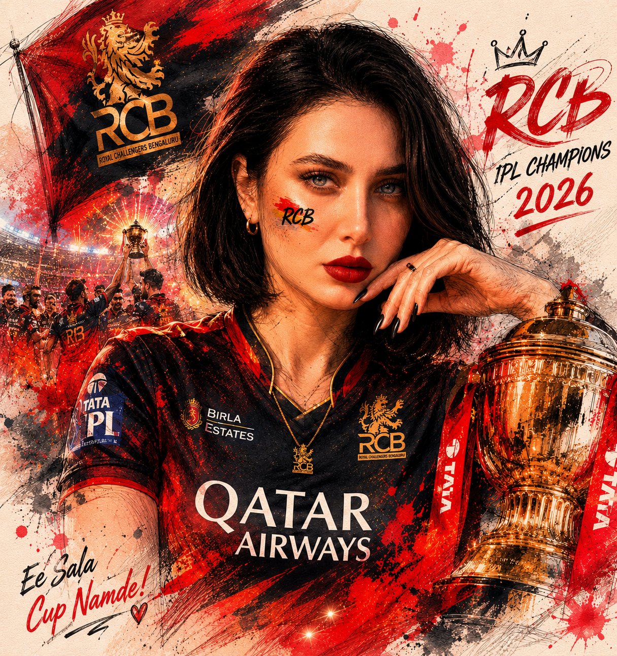 Ultra-detailed mixed-media sports poster featuring the SAME woman from the… — AI-generated image by @AIwithkhan using GPT Image 2