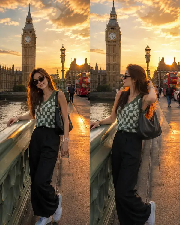Beautiful young Korean woman posing on Westminster Bridge in London during… — Nano Banana Pro prompt by @saniaspeaks_