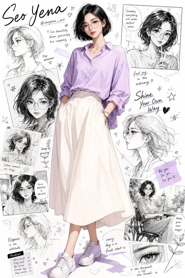 Semi-realistic anime-inspired portrait of a stylish young Korean woman with a… — GPT Image 2 prompt by @john_my07