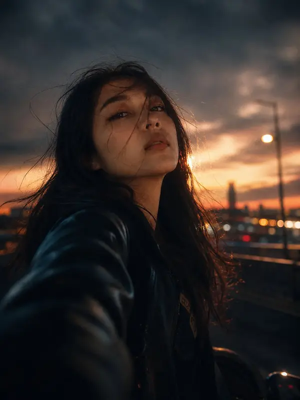 Cinematic portrait of a young woman leaning from a moving car at night,… — GPT Image 2 prompt by @iamsofiaijaz
