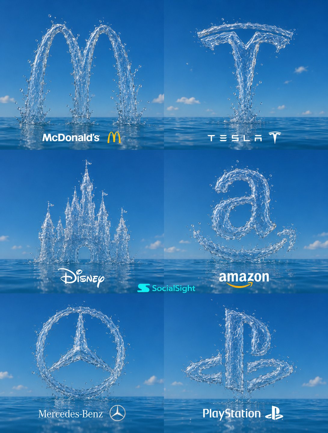 Create a premium 3x2 grid collage of iconic global brand logos recreated… — AI-generated image by @AIwithSynthia using GPT Image 2