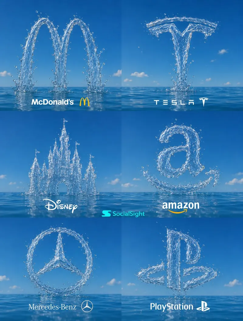 Create a premium 3x2 grid collage of iconic global brand logos recreated… — GPT Image 2 prompt by @AIwithSynthia