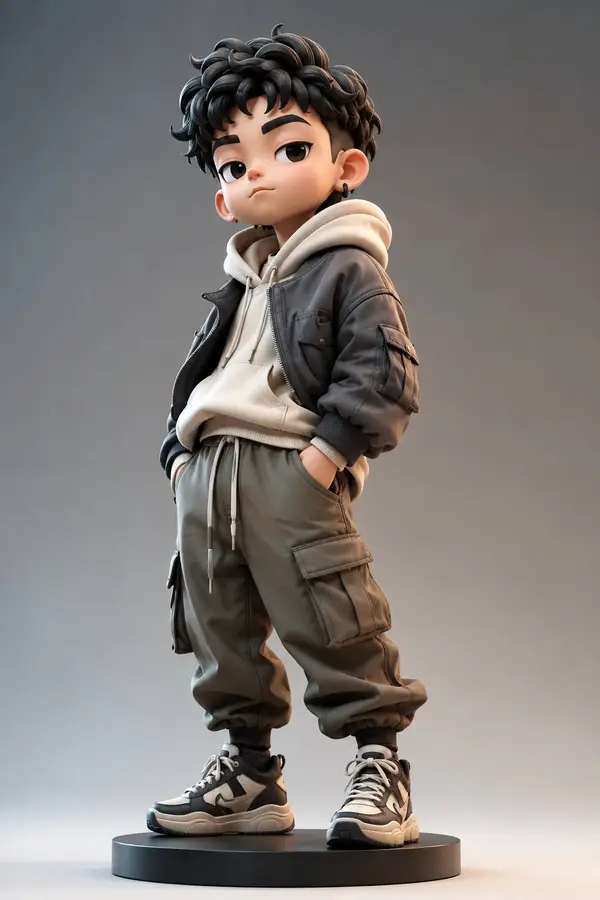 High-end designer vinyl collectible figurine of a trendy OOTD streetwear… — AI Model prompt by @MissDelulu9