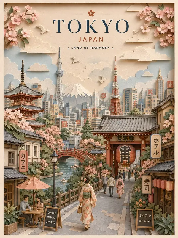 Create a highly detailed vertical travel poster in an elegant 3D layered… — GPT Image 2 prompt by @oggii_0