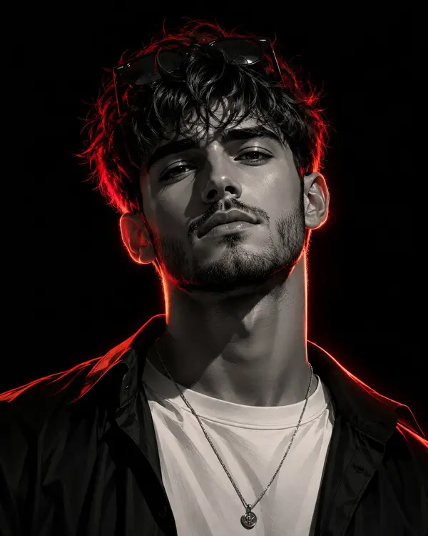Ultra-detailed cinematic digital portrait of a young man with tousled messy… — GPT Image 2 prompt by @Shorelyn_
