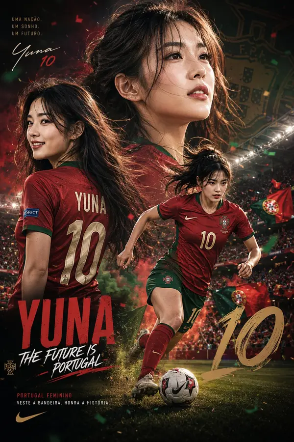 Epic football editorial campaign poster featuring a beautiful young… — GPT Image 2 prompt by @john_my07
